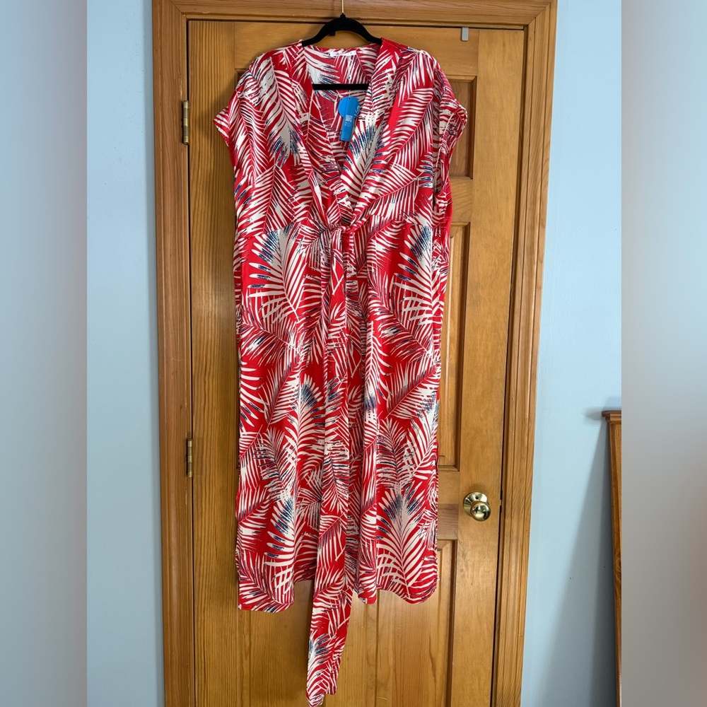Cupshe Red and White Leaf Print Midi Dress